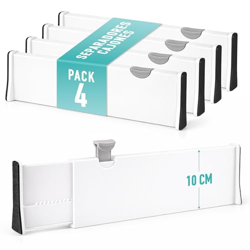 AMMERGI Separadores Cajones de 10 cm Altura   Organizador Armario, 27,5 43,5 cm Ajustables   Accesorios Para Cocina/Dormitorio/Baño/Oficina/Armario. Divisores para Almacenaje Ropa/Camiseta/Pantalones