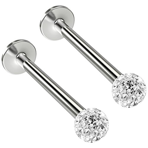 Evonix BQLBRTFD-12MMCUBI Bling Piercing 2Pc 16G Cz Cubic Zirconia Labret Lip Studs Cystal Sparkly Glitter Surgical Steel Monroe Rings 12Mm cover