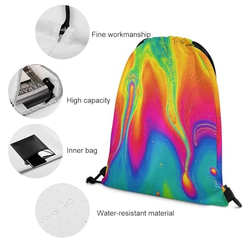 Image of Large Capacity Beam Backpack Drawstring Sack for Basketball Sports Gear Travel Storage Men Women Unisex, Watercolor Fantasy Color Neon Bags