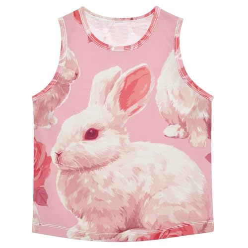 Bolaz Boys Athletic Quick Dry Tank Top Sleeveless Workout T Shirts Age 11-15,Rose and Bunny