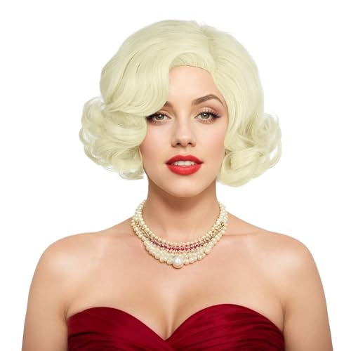 yuehong Short Curly Women Wig 1920s Platinum Blonde Wig Hair Heat Resistant Synthetic Fibers Soft Durable Breathable Costume Hair
