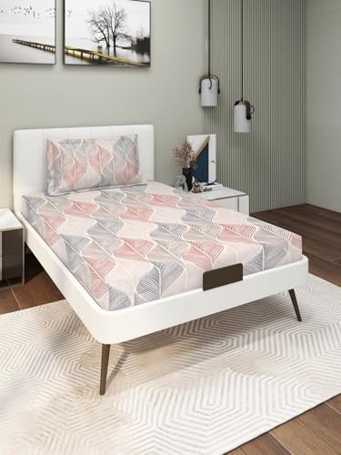 Image of Blue Strip 220TC Glace Cotton Elastic Fitted Bedsheets Single Bed with 1 Pillow Cover | Single Bed with All Around Elastic, Size 42 inch x 75 inch Inches