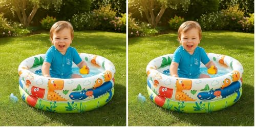 Image of Toy Imagine Swimming Pool for Kids | 3-Ring Baby Bath Tub for Kids 3-6 Years | Portable Inflatable Kiddie Pool Indoor & Outdoor Water Fun | Perfect for Holi & Summer Play Dino Buddies (2 feet)