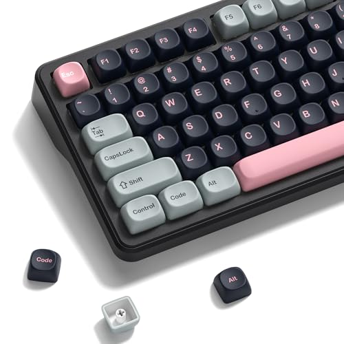 Image of Dye Sublimation PBT Keycap for Mechanical Keyboard, MOA Profile, 126 Keys, Custom Keyboard Keycaps Set, Compatible with MX Cherry Switches and ANSI, 60% /75% /96% /104% Layout, Black & Pink