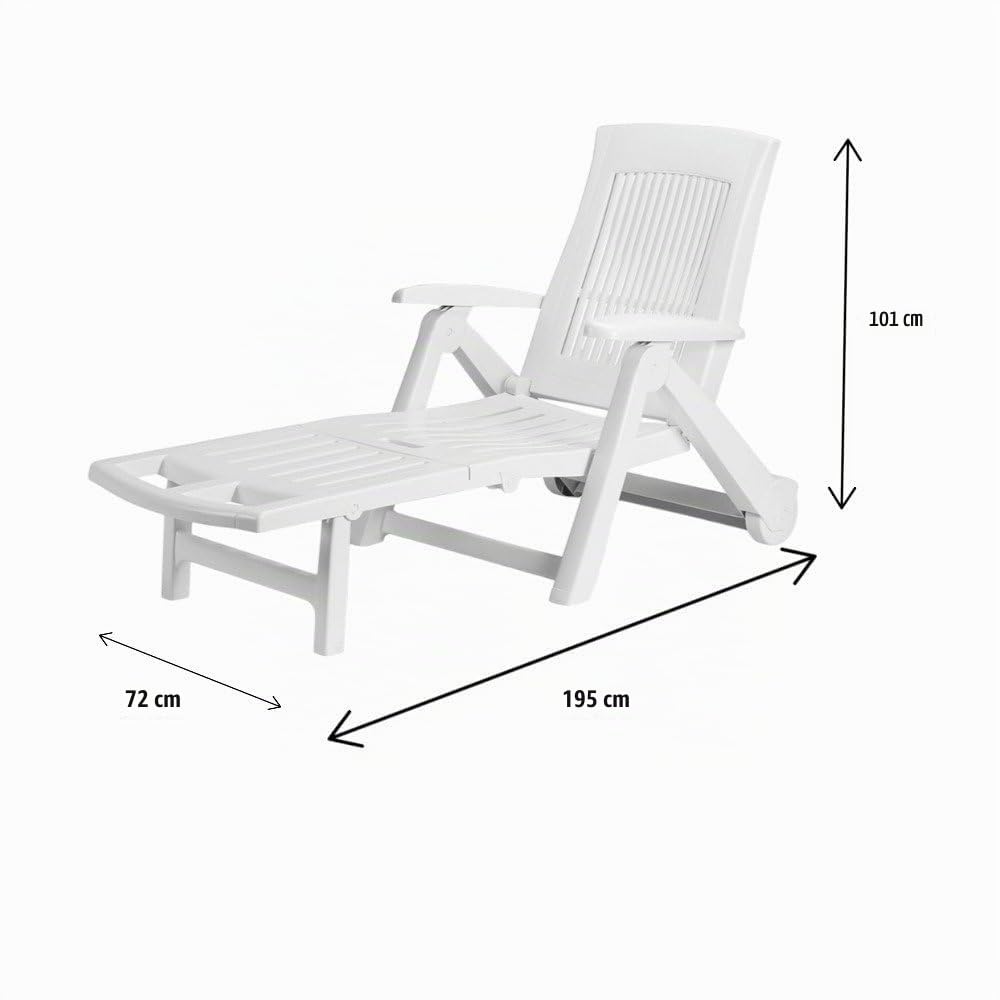 Dmora Lettino Prendisole Livorno, Sdraio da Giardino Regolabile con Ruote, Lettino da Esterno, 100% Made in Italy, Cm 195x72h101, Bianco