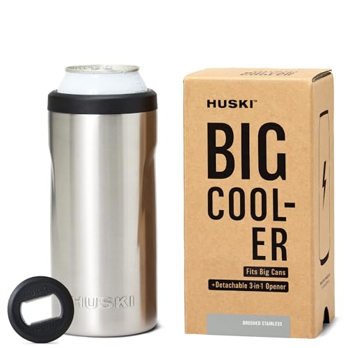 Huski Big Can Cooler | NEW | Premium 16oz & 19.2oz Beer & Energy Drink Cooler with Detachable 3-in-1 Opener | Triple Insulated | Keeps Cans up to 10x colder | Doubles as a Tumbler (Brushed Stainless)
