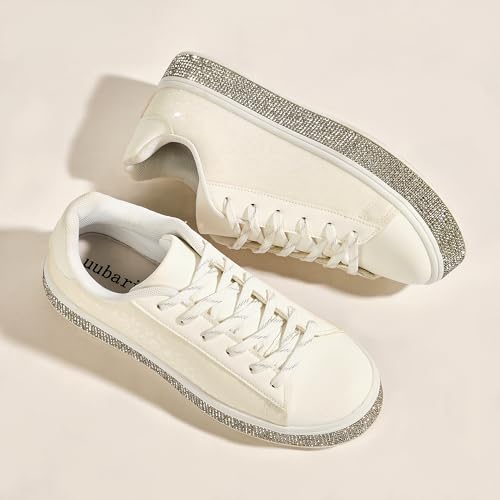 Image of UUBARIS Women's Glitter Tennis Sneakers Neon Dressy Sparkly Sneakers Rhinestone Bling Wedding Bridal Shoes Shiny Sequin Shoes
