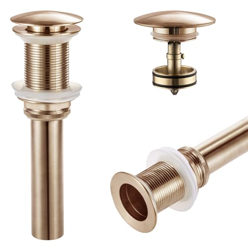 KOKOSIRI Pop Up Sink Drain with Strainer Basket Bathroom Sink Drain with Detachable Hair Catcher Anti Clogging for Vanity Vessel Sink Without Overflow Champagne Bronze C1002CPG