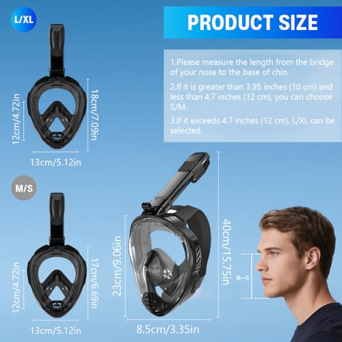 Image of Proberos Full Face Snorkel Mask for Teens & Adult, 180 Degree Panoramic HD Anti Fog Snorkeling Mask with with Dry Top Breathing System & Camera Mount Rack, for Snorkeling Diving Sightseeing, Size-L