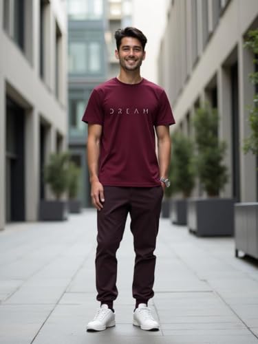 Image of NOBERO Men's Cotton Regular Fit Letter Print T-Shirt