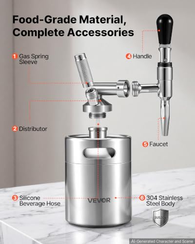 Image of VEVOR Nitro Cold Brew Coffee Maker 68 oz Nitrogen Dispenser System, Home Brew Coffee Keg, Portable Nitrogen Infuser with Dispenser and Pressure Relieving Valve, Gift for Coffee Lovers