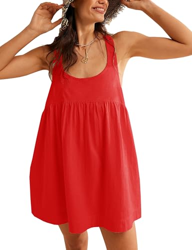 Womens Summer Dresses Sleeveless Square Neck Mini Dress Open Back Casual Babydoll Sundress