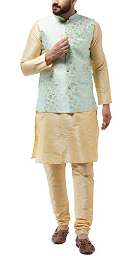 Image of Sojanya (Since 1958 Men'S Silk Blend Kurta Pyjama & Nehru Jacket Combo