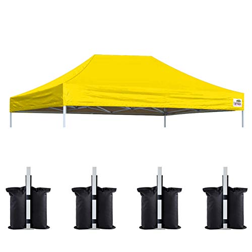 Image of Eurmax USA 10x15 Pop Up Canopy Replacement Top,Universal Instant Canopy Cover ONLY,Heavy Duty UPF 50+ UV Protection,Water & Wind Resistant Tarp,30+ Colors Available,Bonus 4 Sand Bags (Yellow)