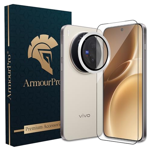Image of ArmourPro Edge to Edge Tempered Glass for Vivo X300 Pro with Silver Camera Ring Guard, 9H Screen Protector, Anti-Scratch, Anti-Fingerprint, Bubble-Free Installation Kit