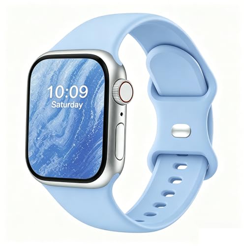 Image of Bands Compatible with Apple Watch 38mm 40mm 41mm 42mm 44mm 45mm 49mm, Soft Silicone Replacement Sport Accessory Strap Wristband for iWatch Series Ultra 8 7 6 5 4 3 2 1 SE Women Men Light Blue