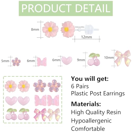 Image of Plastic Earrings for Sensitive Ears Flower Studs for Women