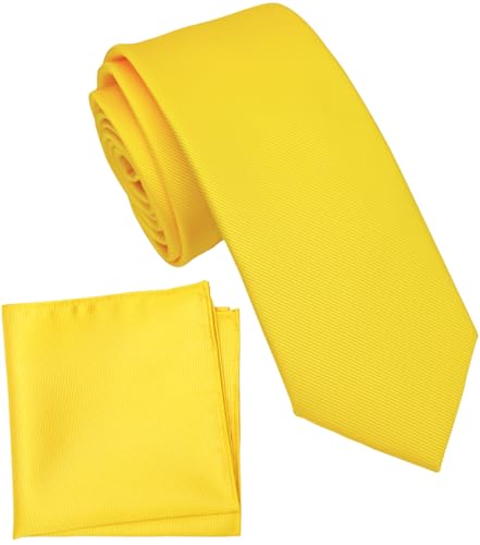 Image of Boy's Solid Tie with Pocket Square Set, Regular Necktie for Children and Kids, Self-Tied