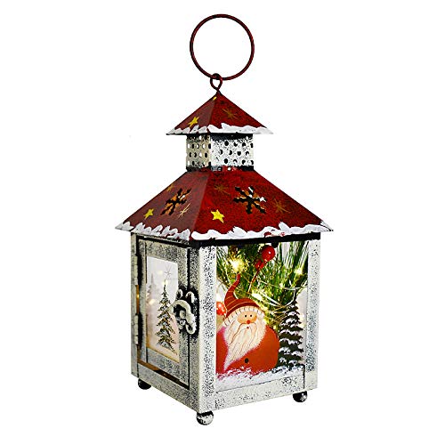 Waroom Home Decorative Christmas Lantern Hanging LED Lantern Decor, Rustic Metal Holiday Lantern Table Top Lantern Battery Operated Indoor Outdoor Hanging Lantern Table Centerpiece (7.5X4X4in, Red)