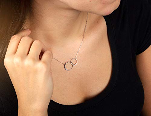 Suavell Mother Daughter Necklace. Sterling Silver Necklace for Women. Mom Gifts. 2 Circle Pendant on Dainty Chain. Minimalist Jewelry, Daughter Gift from Mom, Birthday2