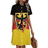 KAOEOSI German Eagle Flag Women's Short Sleeve Collared Shirt Dress Summer Button Down A Line Dresses XS
