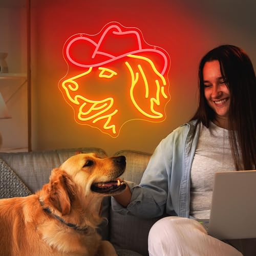 Image of Golden Retriever Neon Signs, Dimmable Dog Neon Light for Wall Decor, Cute Animal with Hat LED Sign for Bedroom Home Man Cave Pet Shop Decor, USB Powered, Birthday Party Christmas Gifts for Pet Dog Lovers