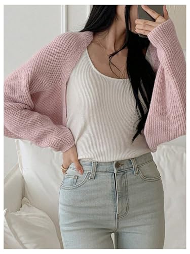 Image of SweatyRocks Women's Open Front Cropped Cardigan Long Sleeve Bolero Shrug Sweater