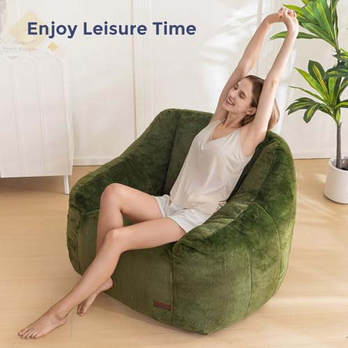 Image of MAXYOYO Bean Bag Chair, Comfy Bean Bag Sofa with Back Support, Faux Fur Bean Bag Chair for Adults and Kids, Stuffed Floor Sofa for Living Room, Bedroom, Apartment, Green