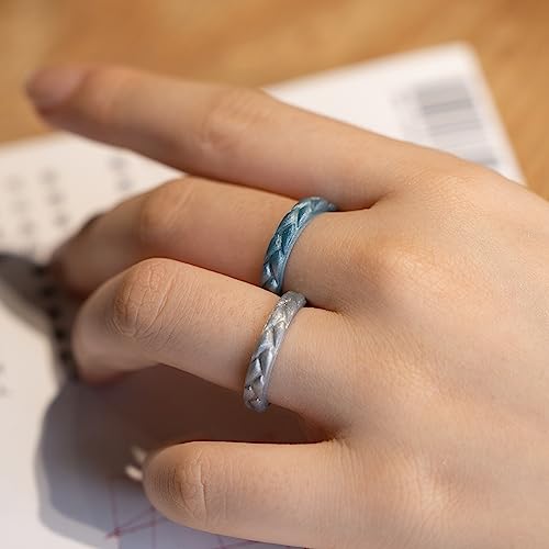 Zollen 10 Packs Wheat Shape Silicone Wedding Rings for Women, Metallic Rubber Wedding Bands Stackable Ring3