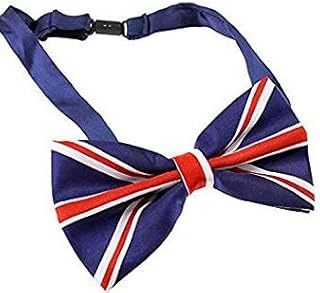 Kuou Men Union Jack Flag Style Silky Satin Bow Tie, Adjustable Pre Tied Bow Tie For Luxury and Classic Tuxedo Party,1 Piece