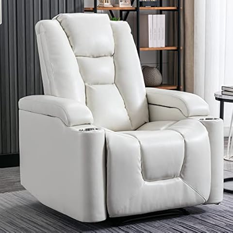 ANJ White Power Recliner Chair Electric Home Theater Seating Soft Leather Movie Chair for Living Room Overstuffed Single Reclining Sofa with Hidden Arm Storage, Cup Holders and USB Ports (Cream White) Cover