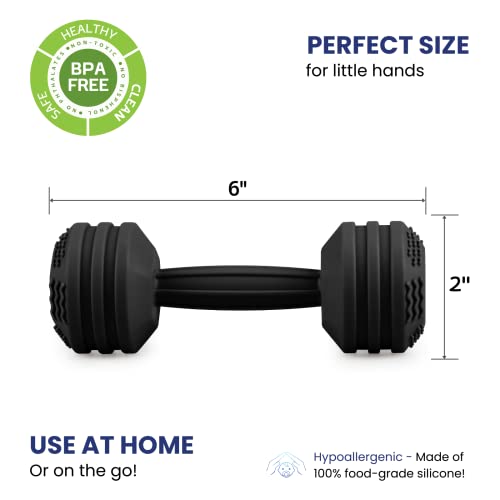 Image of Baby Dumbbell Toy - Silicone Dumbbell Teether Toys Weight Rattle Sensory Toy for Babies - Great Gift for Baby and Toddler Girls or Boys (Black)