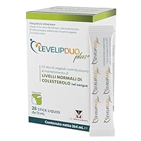 LevelipDUO Plus, integratore alimentare con steroli vegetali aggiunti, riso rosso fermentato, Olea europea e Vitamina B3. Per livelli di colesterolo normali nel sangue. 28 bustine Senza Glutine