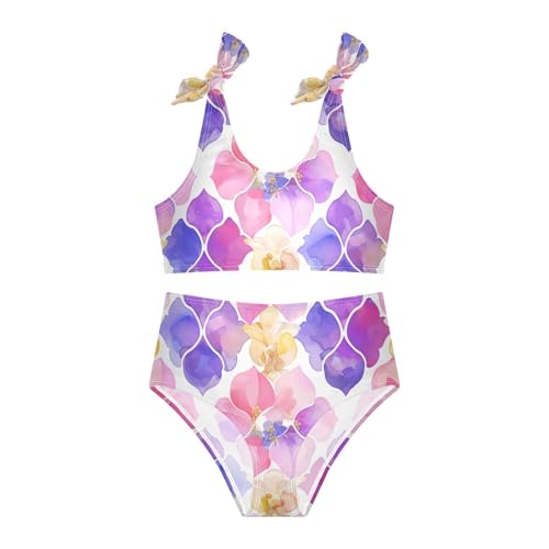 KLL Elegant Decorative Lilac Flower Tillable Girls 2 Piece Bikini Sets Beach Swimsuits Swimming Suits Adjustable Shoulder3