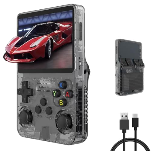 R36S Handheld Game Console, 3.5 inch Retro Handheld Games Consoles IPS Screen Open Source Linux System Built-in 25000+ Classic Games Retro Video Game Console, 128G TF Card（Black）