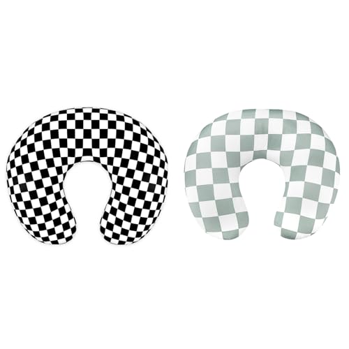 Image of DILIMI Nursing Pillow Cover, Soft Removable Case for Breastfeeding Pillows, Ultra Soft Comfortable Slipcover, Green & Black Checkerboard, Standard Size, 2 Pack