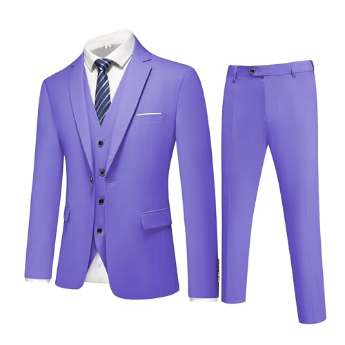 Mens 3-Piece Slim Fit Suit Set - One-Button Tuxedo, Ideal for Weddings and Business, Includes Jacket, Vest, Pants, Tie