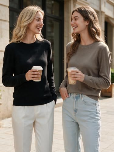 Image of GKBK Women's Wool Blend Sweaters 2026 Fall Fashion Lightweight Business Casual Outfits Long Sleeve Crew Neck Pullover Tops