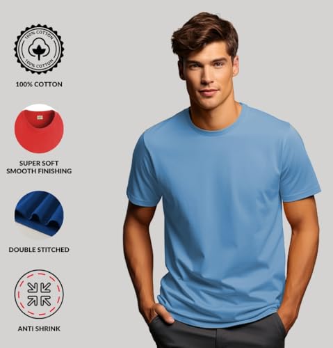 Image of ADRO Men's Cotton Regular Fit Combo Plain Solid T-Shirt Pack of 2