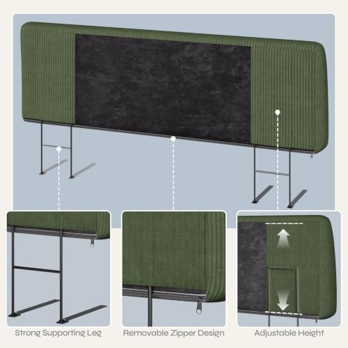 Image of Pinmoco 4.7 inch Upholstered Headboard for King Size Bed, Height Adjustable and Ergonomic Headboard, Easy Assemble, Sturdy and Durable, Olive Green