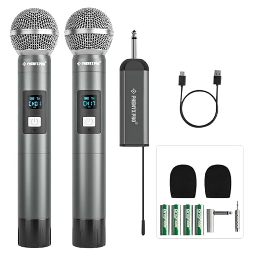 Phenyx Pro Dual Digital Wireless Microphone System, w/2 Handheld Dynamic Microphones,15 UHF Frequency Groups, Mini Receiver, Metal Cordless Microphone for Karaoke,Church,DJ,Singing (PDP-2)