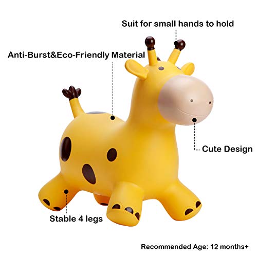 Babe Fairy Giraffe Bouncy Horse Hopper for Toddlers-Jumping Horse Bouncy Buddies-Inflatable Bouncy Animals Hopping Toys with Pump-Gift for 18 Months 2 3 4 Year Old Kid Girl Boy(W/ Pump)