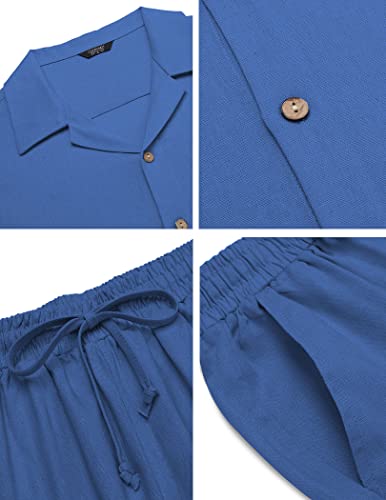 Image of COOFANDY Men 2 Piece Linen Outfit Beach Button Down Shirt Casual Loose Pant Sets