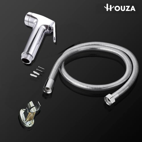 Image of HOUZA Health Faucet for Toilet - Jet Spray with 1-Meter Flexible Hose & Wall Hook, Comfortable Grip, Leak-Proof, Rust-Free & Durable Design for Daily Bathroom Use