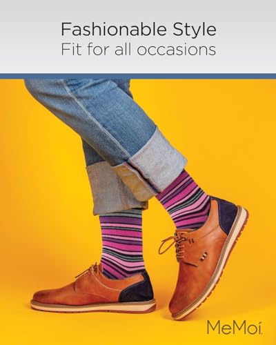 MeMoi Striptrast Cotton Blend Crew Sock 3 Pack Black/Grape 10-134