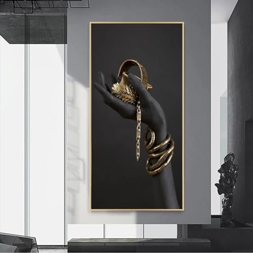 Toile africaine mains noires et bijoux 70x145 cm avec cadre KQZVCU