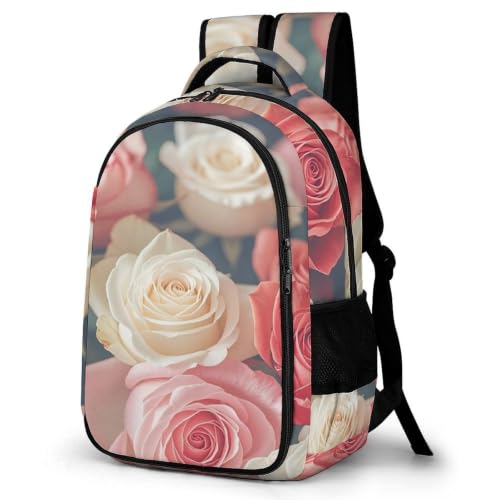 Mochila para portátil de rosas en tonos suaves para uso diario y viajes
