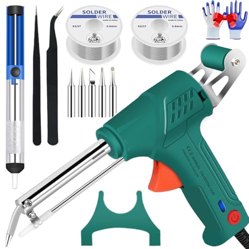 内部加熱工業用レーザー溶接ツール、多機能はんだごてはんだ付けガンセット、自動コード付きはんだごて内部加熱電気溶接ツール、工業用家庭用DIY用(Green,External heat)