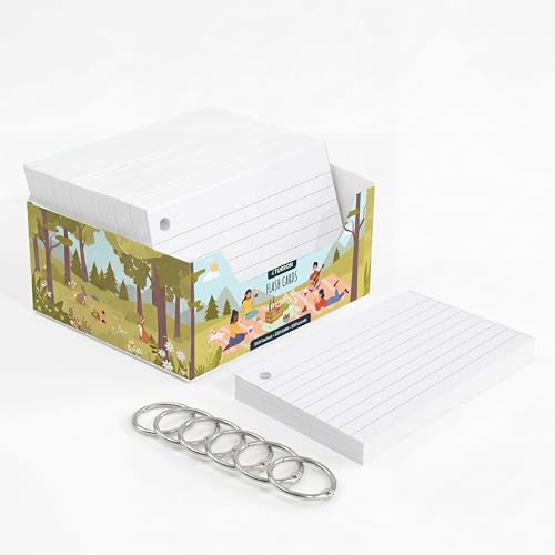 Image of Turron Premium Blank Index Flash Cards | Punched with Binder Rings for Study, Notes & Revision (300, White, 3 x 5 Inch, 1-Side Ruled)