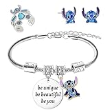 Magwei Ohana Means Family Stitch Bracelet for Girls Kids, Stitch Jewelry Set Stitch Charm Bracelet Stitch Earrings Stitch Ring for Women